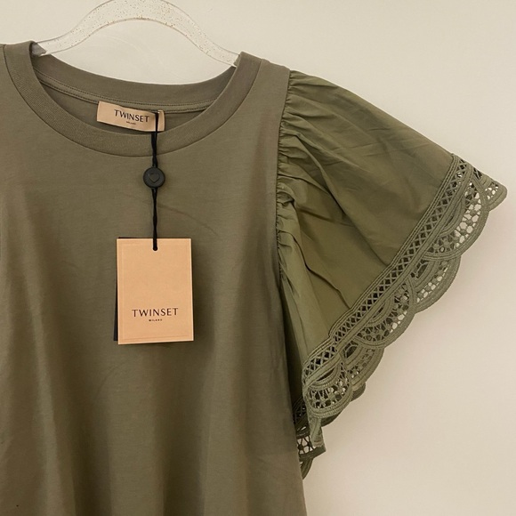 TWINSET Ruffle-Sleeve Blouse from Twin-Set - Green Size XS NWT - Picture 4 of 9